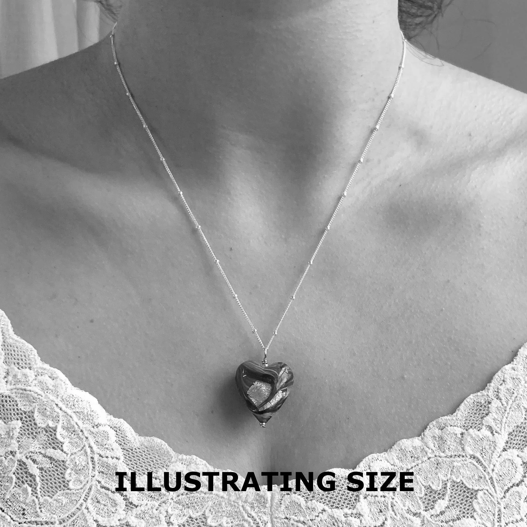 Necklace with periwinkle (blue) pastel Murano glass medium heart pendant on silver chain