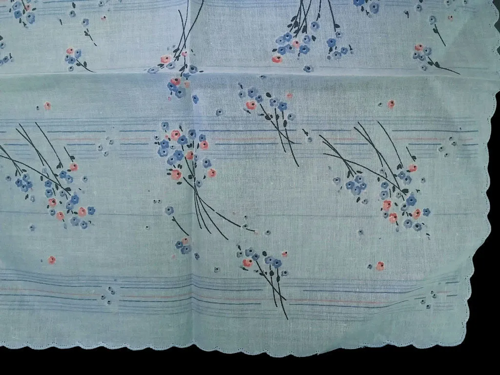 *NEW OLD STOCK - VINTAGE JEAN OL' ORLY - PARIS HANDKERCHIEF IN BLUES, PINK AND BLACK LONG STEM FLORALS