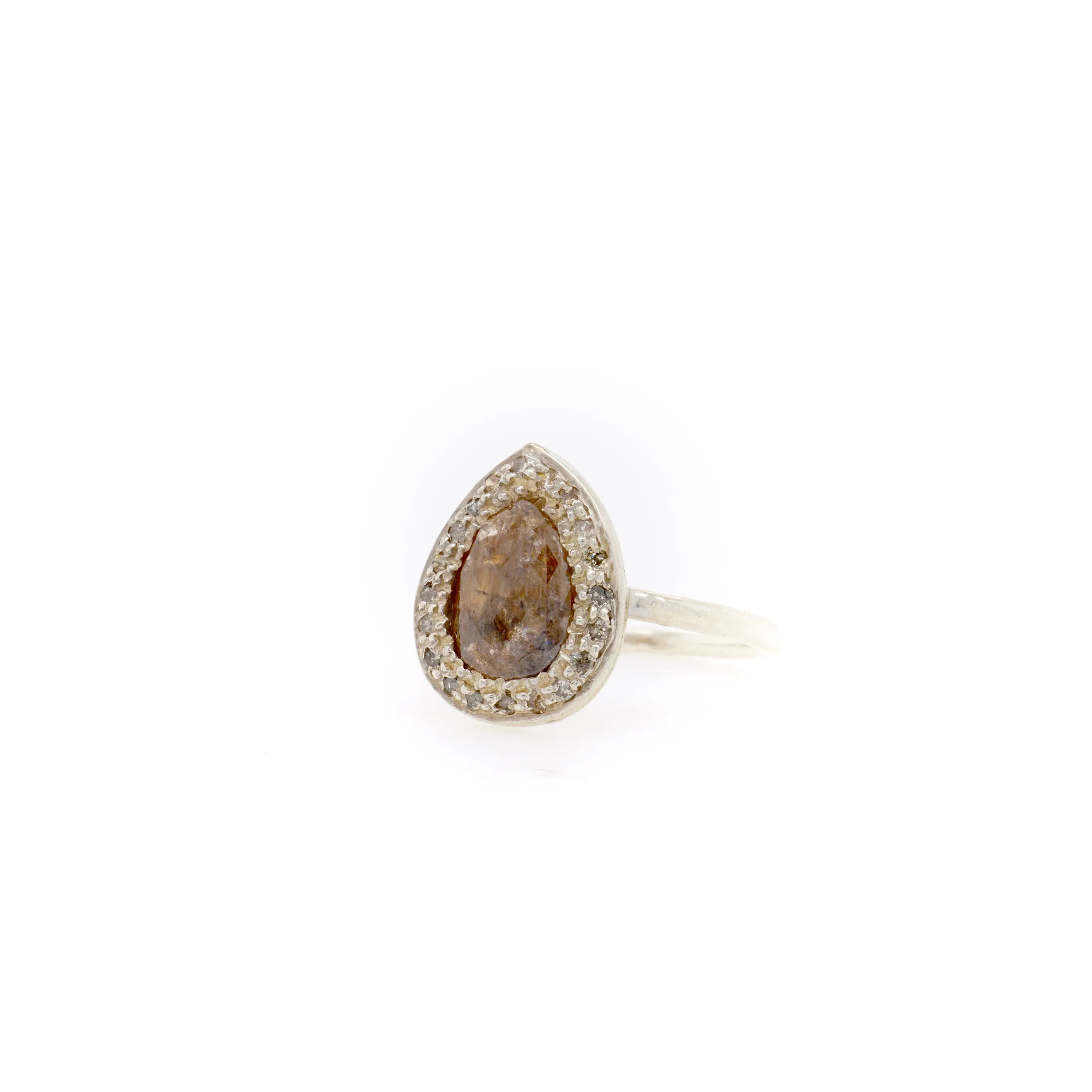 Pear Shaped Engagement Ring - Rustic Diamond Engagement Ring - Silver Diamond Ring - Affordable Diamond Ring