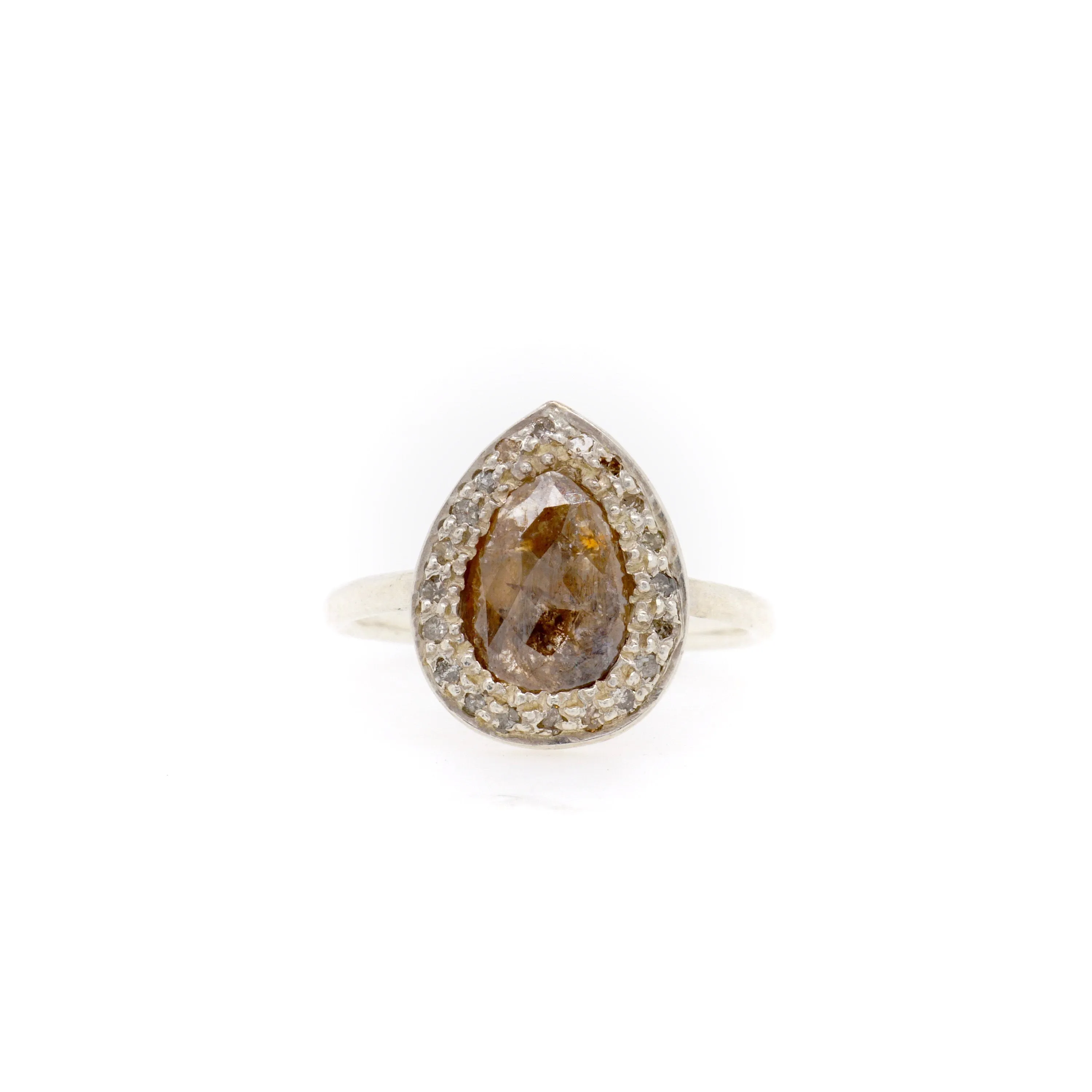 Pear Shaped Engagement Ring - Rustic Diamond Engagement Ring - Silver Diamond Ring - Affordable Diamond Ring