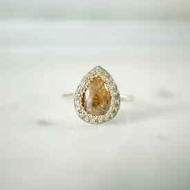 Pear Shaped Engagement Ring - Rustic Diamond Engagement Ring - Silver Diamond Ring - Affordable Diamond Ring