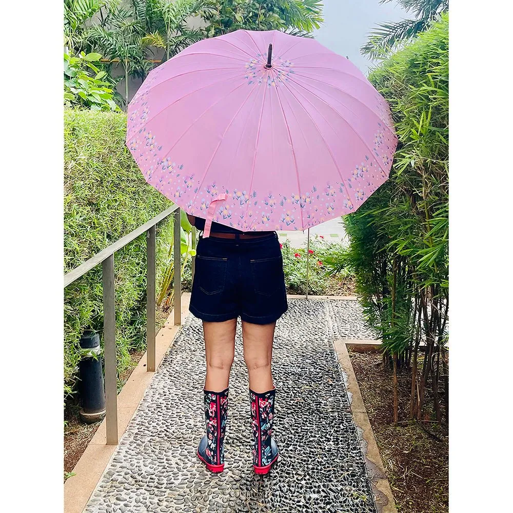 Pink Floral border Style Umbrella for Teens and Adults