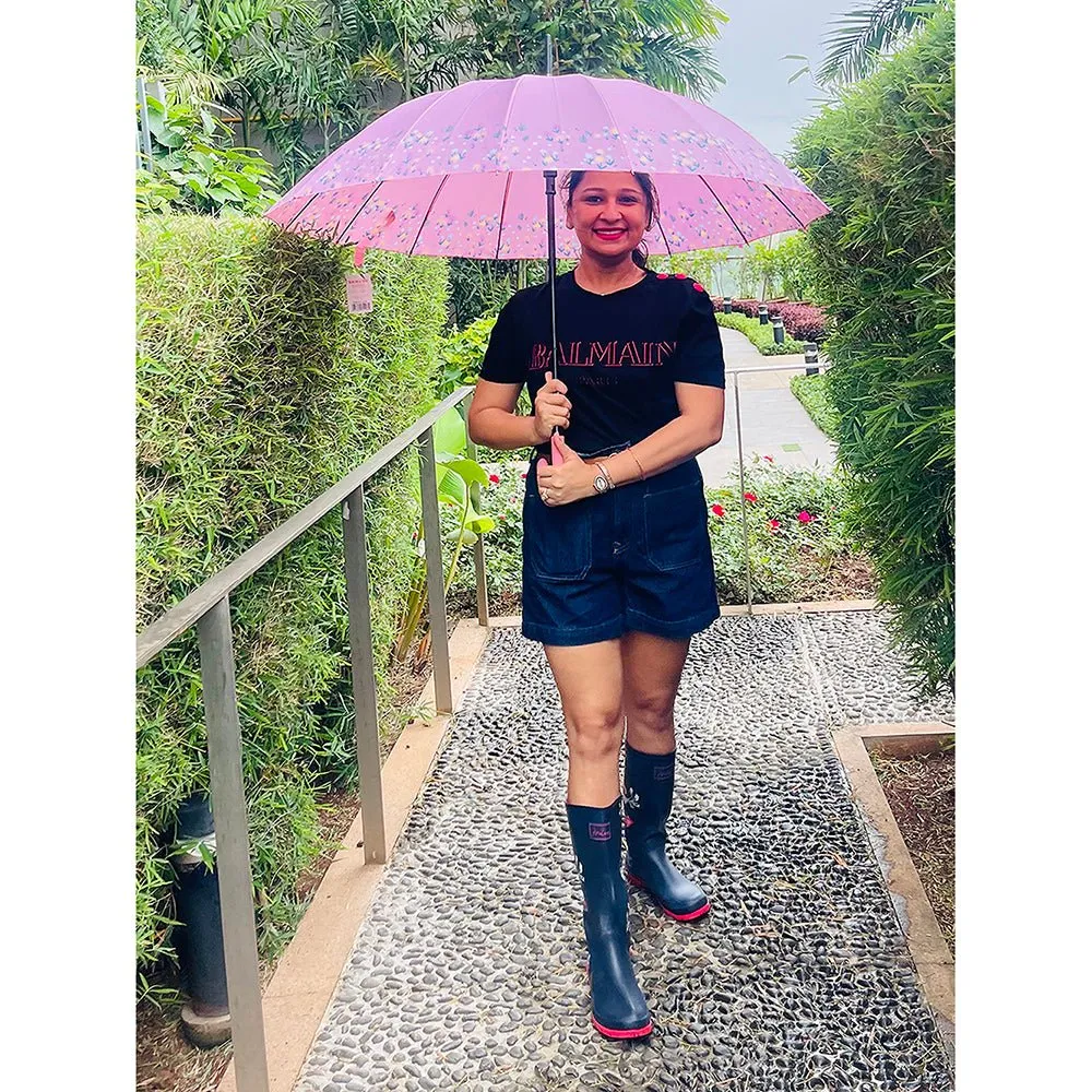 Pink Floral border Style Umbrella for Teens and Adults