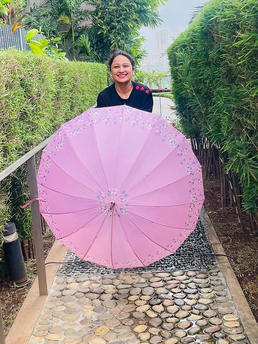 Pink Floral border Style Umbrella for Teens and Adults