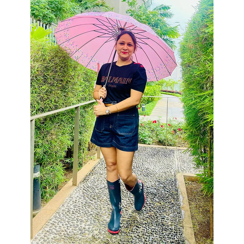 Pink Floral border Style Umbrella for Teens and Adults