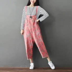 Pink Floral Denim Overall