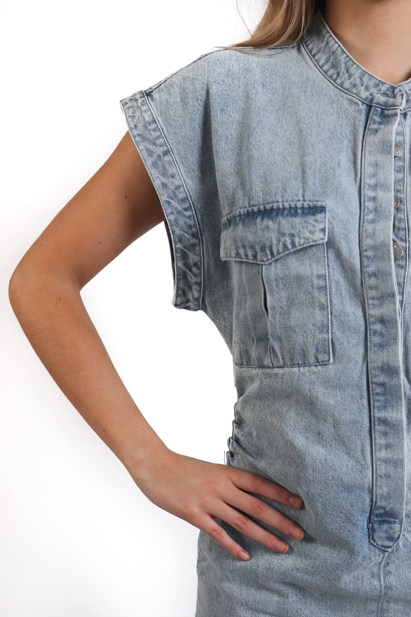 Pleated Waist Denim Mini Dress