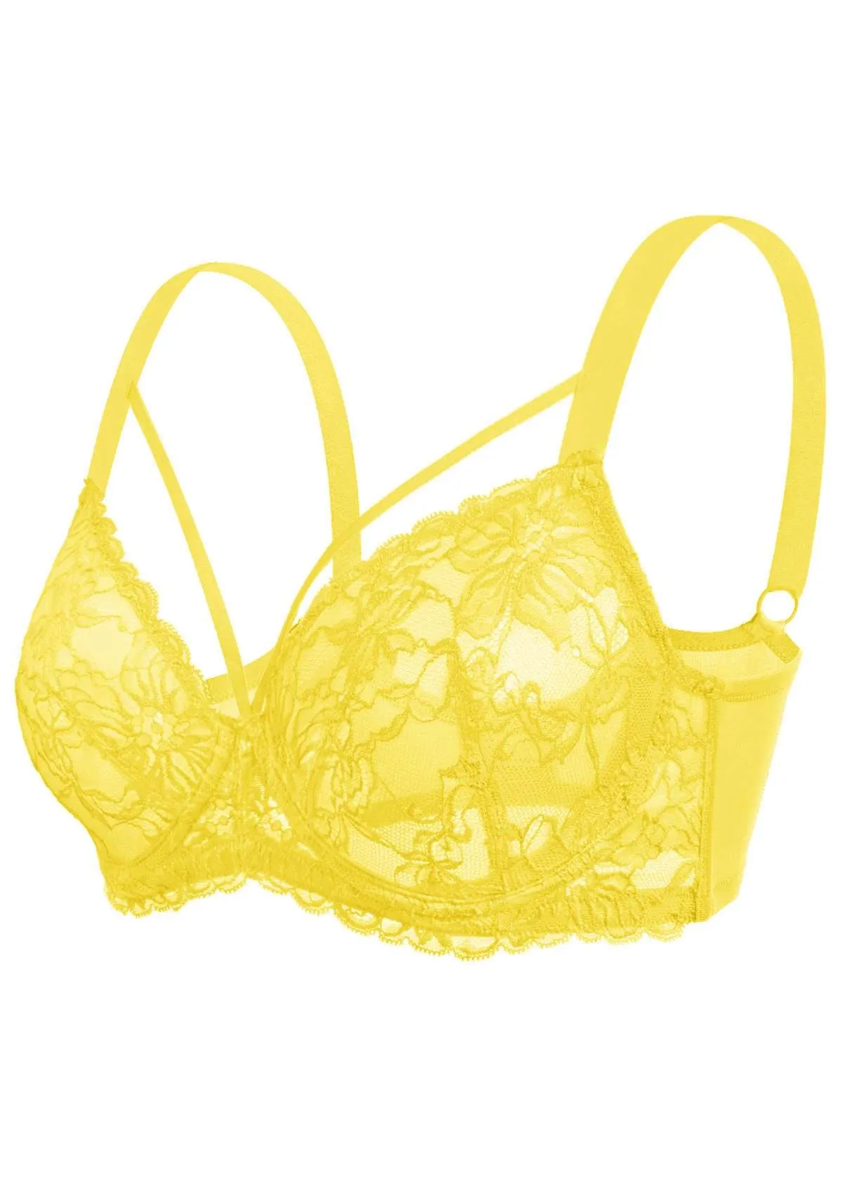 Pretty In Petals Bright Yellow Unlined Strappy Lace Bra Set