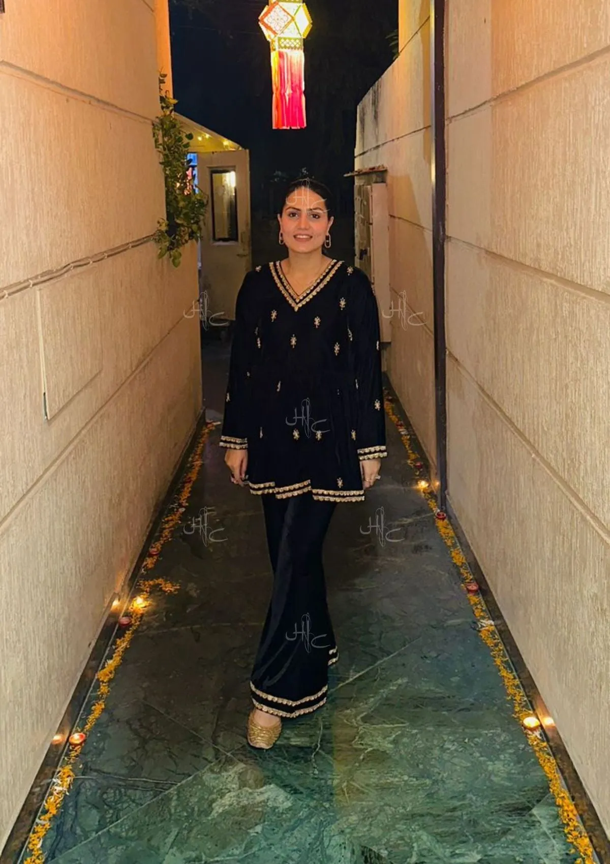 Rumi Embroidered Velvet A-line Kurta Set
