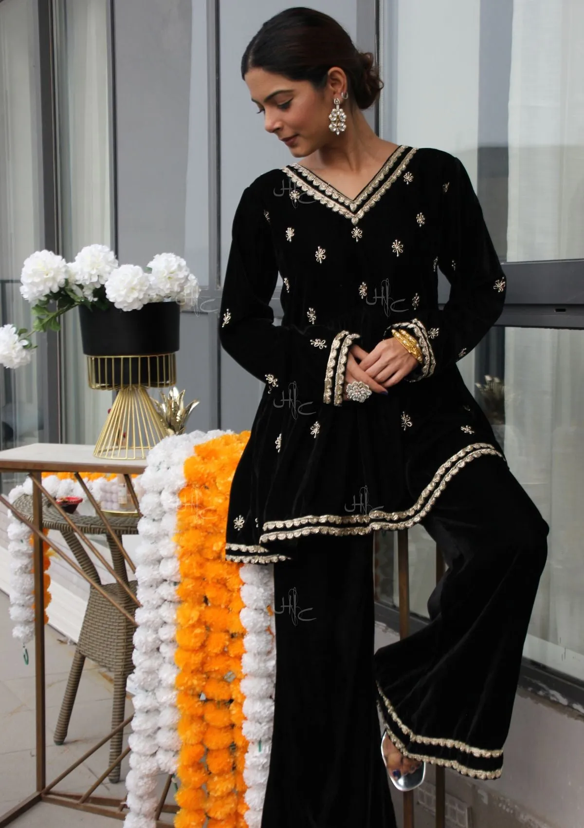 Rumi Embroidered Velvet A-line Kurta Set