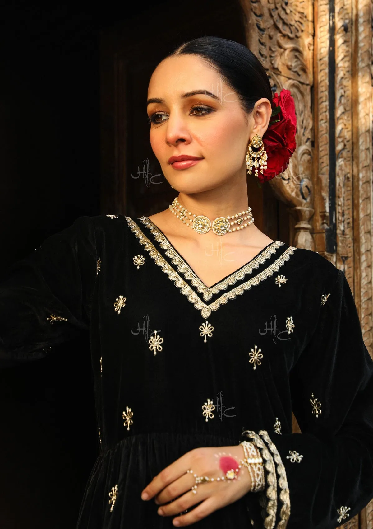 Rumi Embroidered Velvet A-line Kurta Set