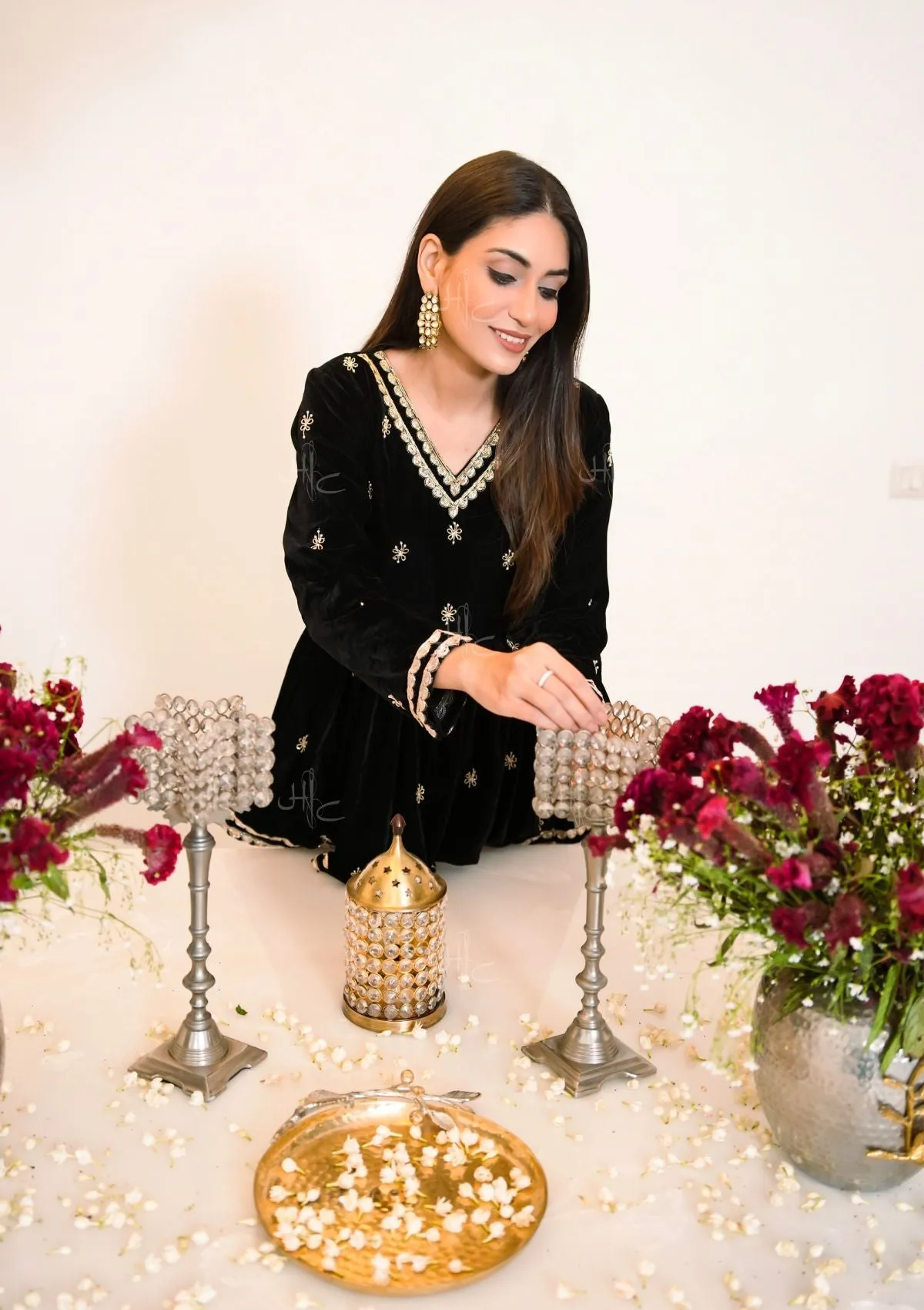 Rumi Embroidered Velvet A-line Kurta Set