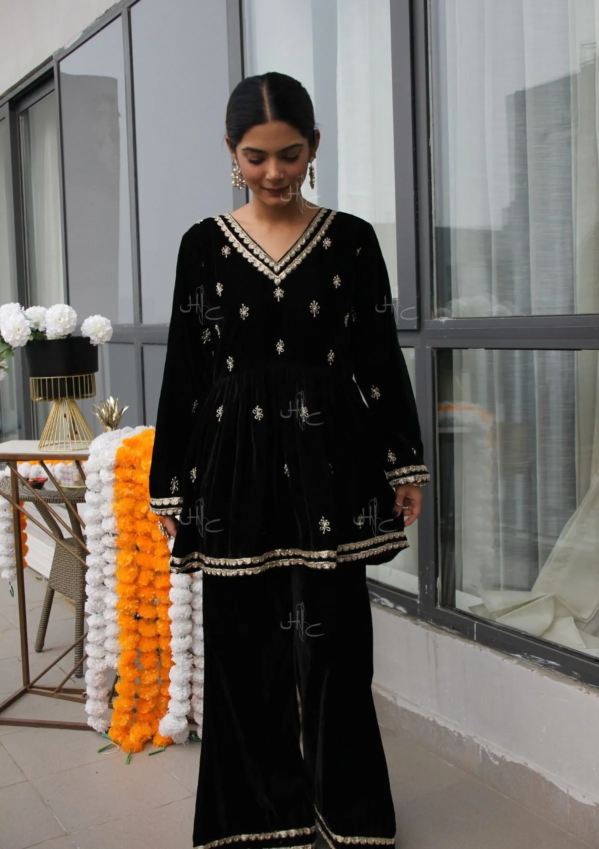 Rumi Embroidered Velvet A-line Kurta Set