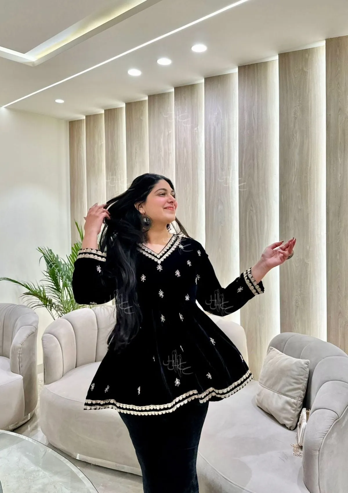 Rumi Embroidered Velvet A-line Kurta Set