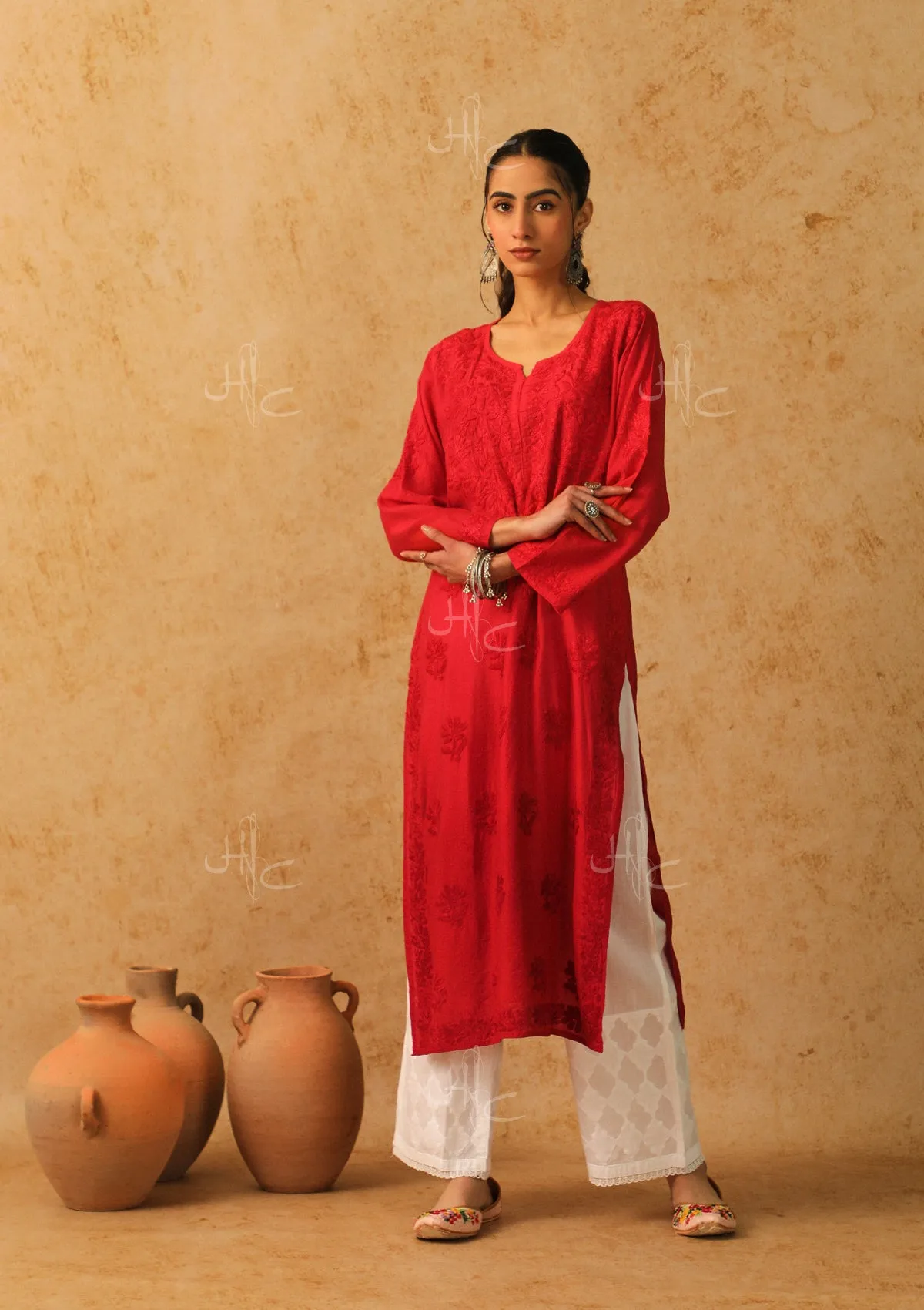 Shab Chikankari Chanderi Straight Kurta