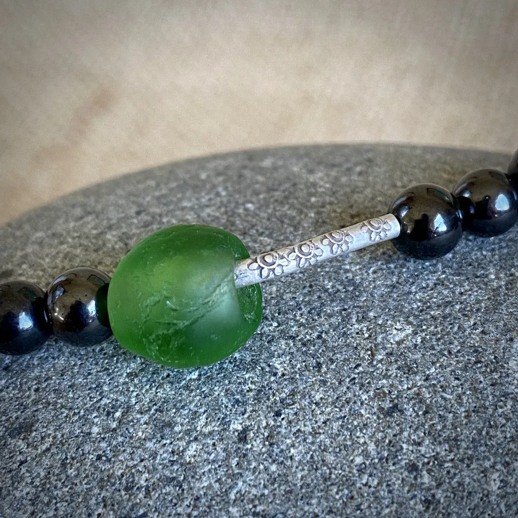 Shungite Necklace, Hill Tribe Silver, Recycled Glass Beads from Ghana