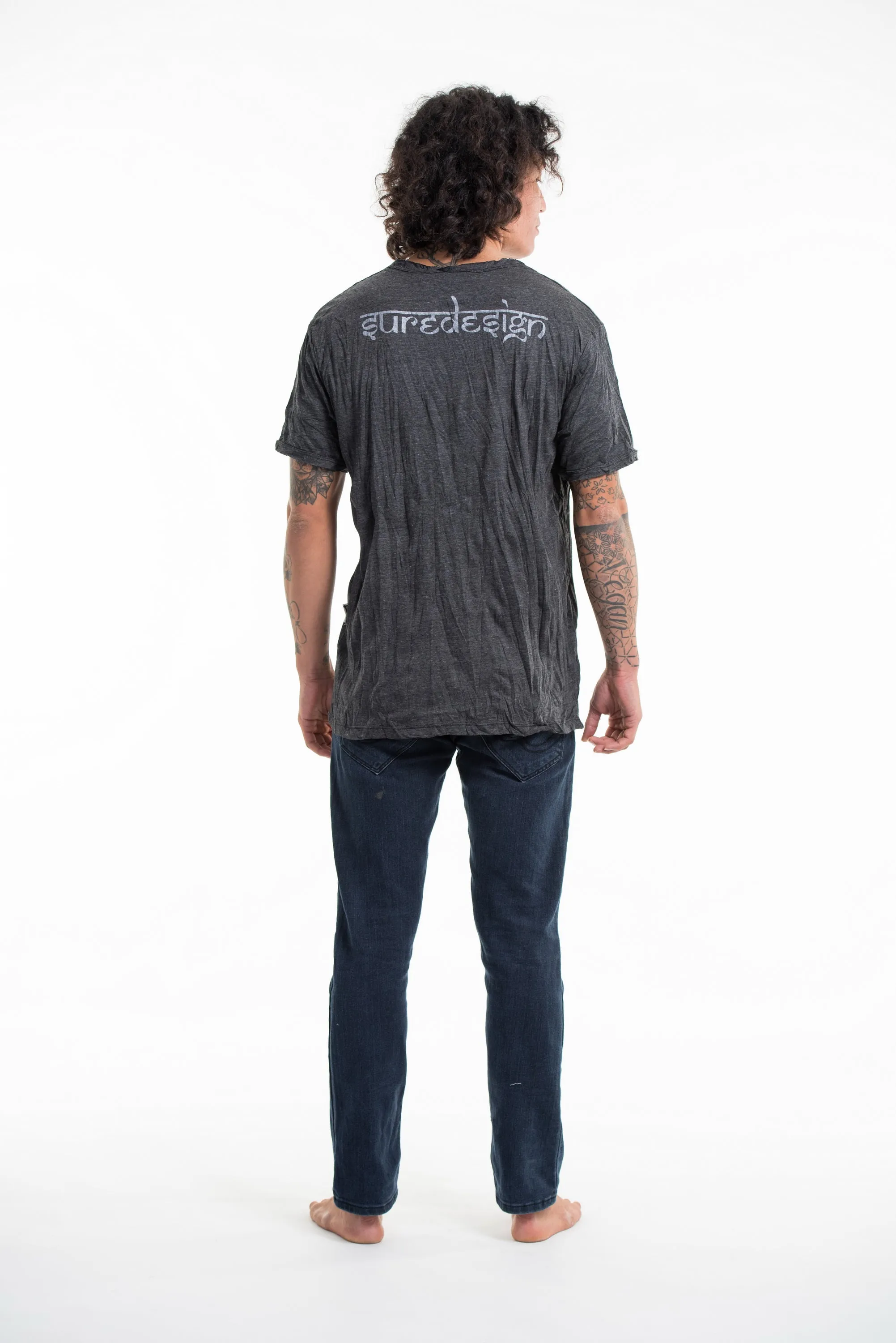 Sure Design Men's Hand of Om T-Shirt Silver on Black