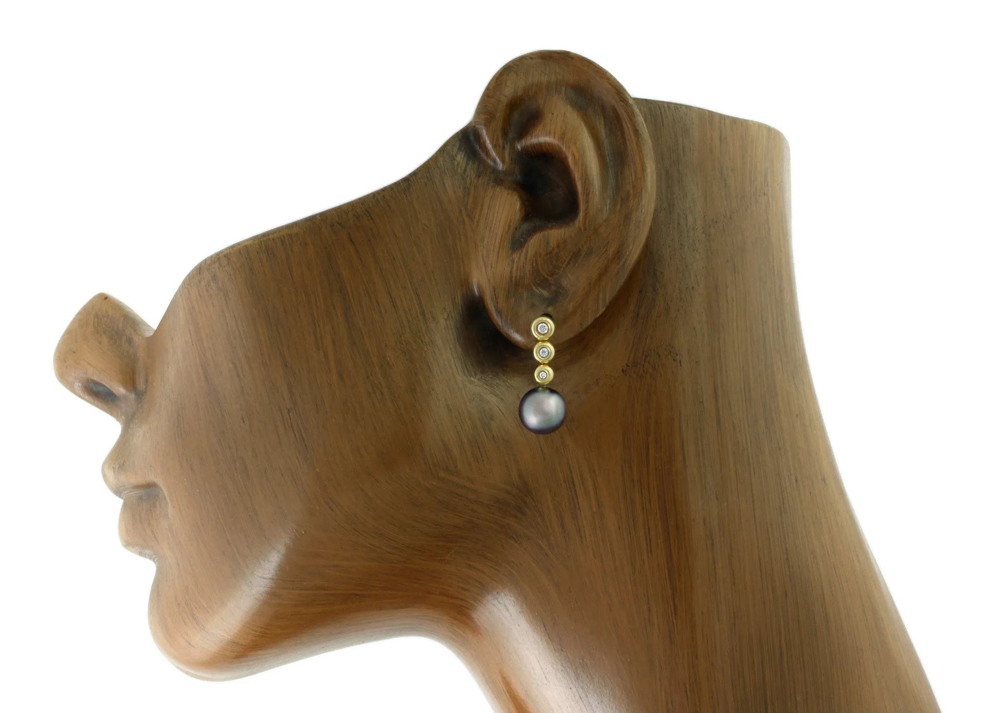 Tahitian pearl earrings 18k yellow gold with diamond - Circle of Life - EAYDPE00092