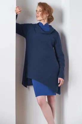 Triangle bottom Cashmere Tunic dress in navy