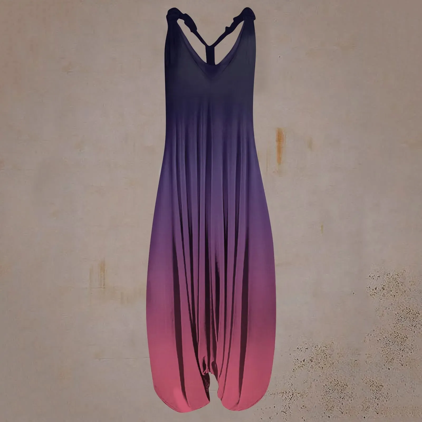 V Neck Women Jumpsuit Ethnic Style Gradient Print Patchwork Streetwear All Match Sling Harem Loose Jumpsuit For Party 2024