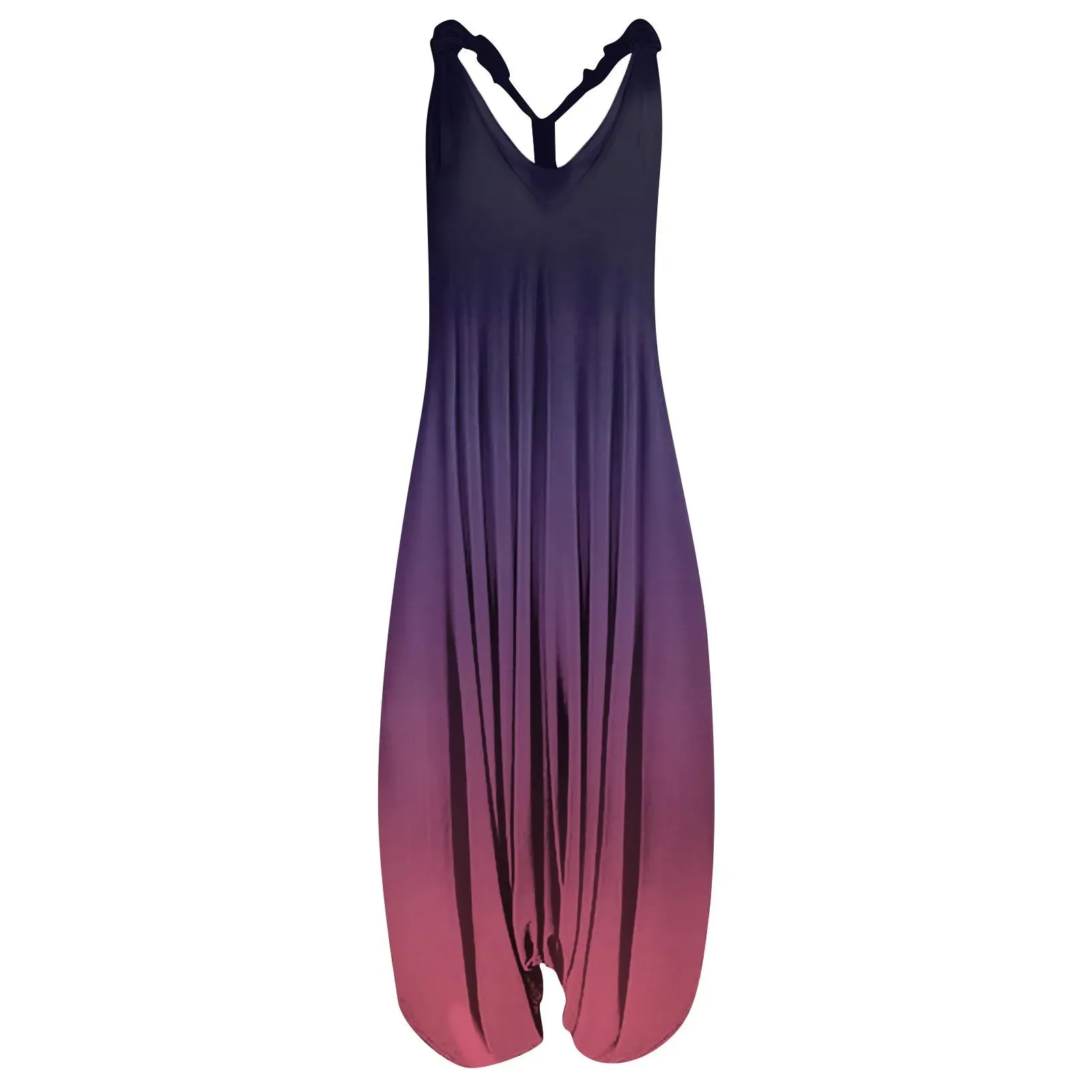 V Neck Women Jumpsuit Ethnic Style Gradient Print Patchwork Streetwear All Match Sling Harem Loose Jumpsuit For Party 2024