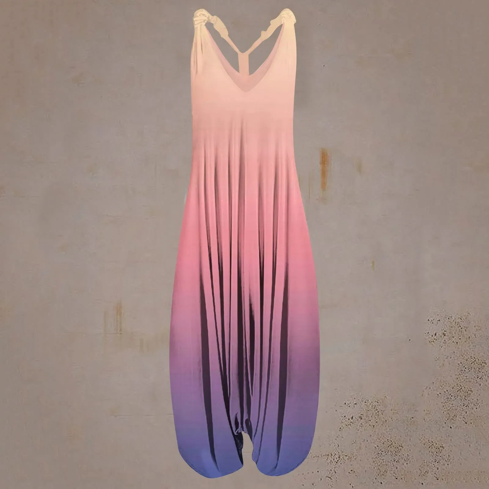 V Neck Women Jumpsuit Ethnic Style Gradient Print Patchwork Streetwear All Match Sling Harem Loose Jumpsuit For Party 2024