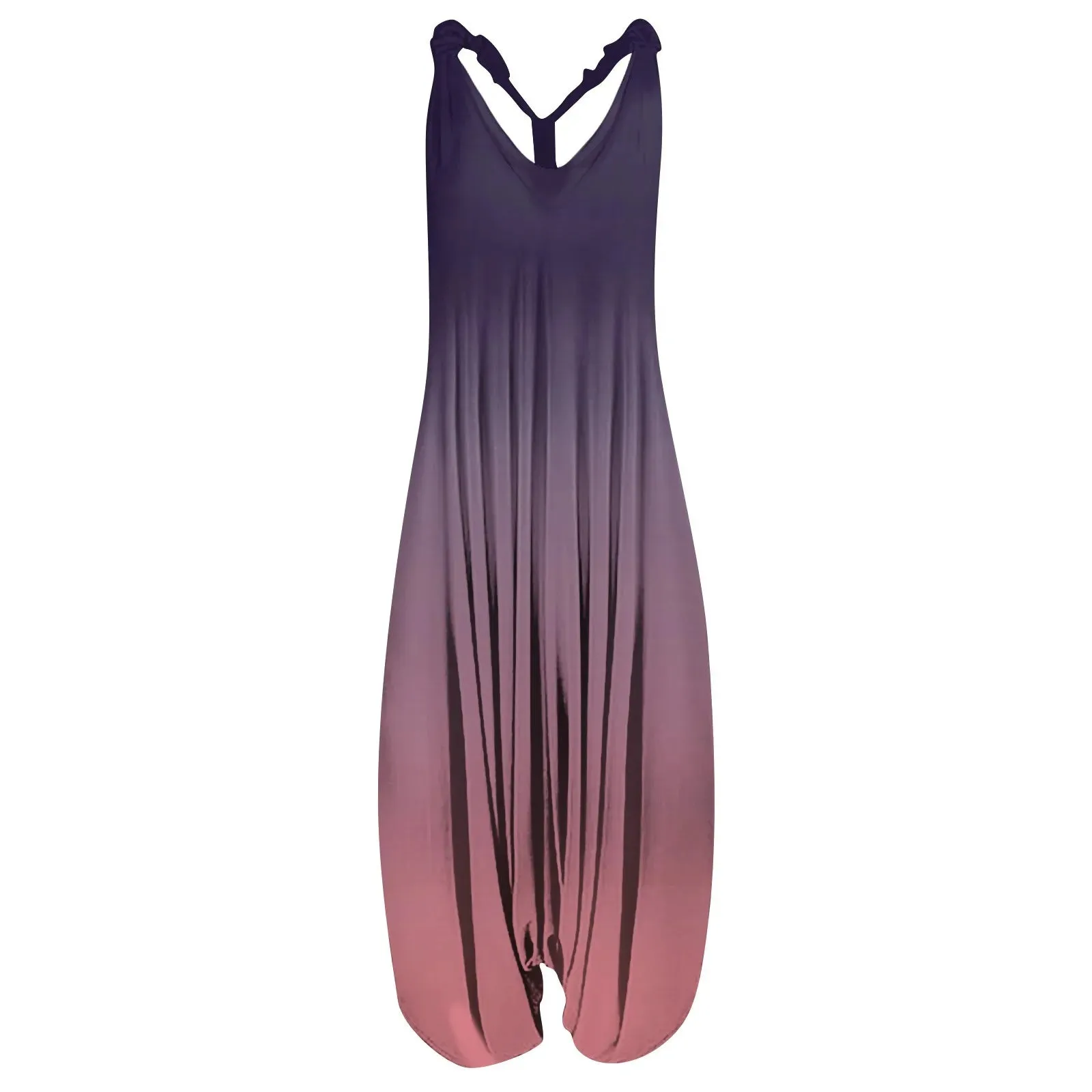 V Neck Women Jumpsuit Ethnic Style Gradient Print Patchwork Streetwear All Match Sling Harem Loose Jumpsuit For Party 2024