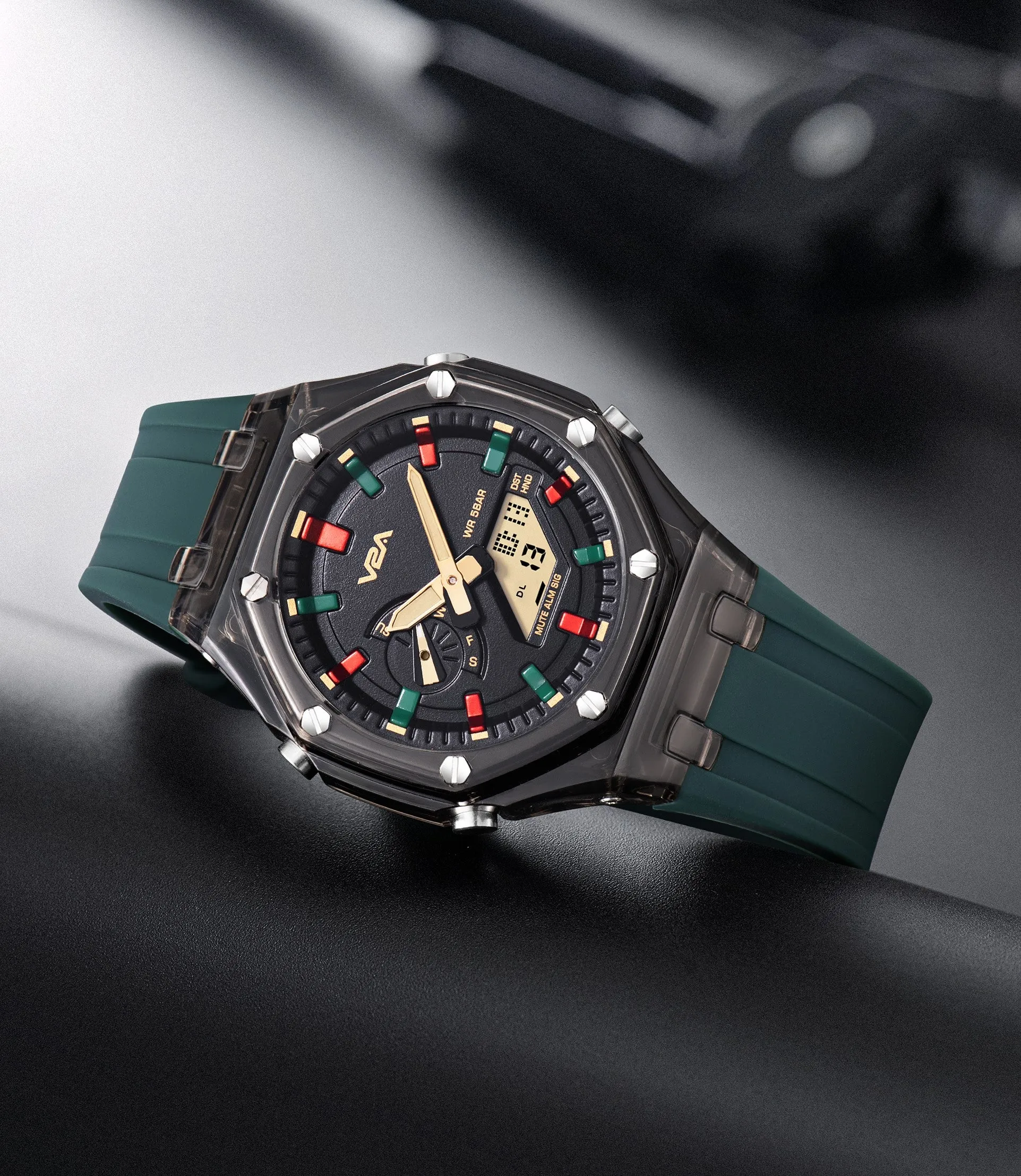 V2A SportMaster Series Analog-Digital Watch, 44mm ABS Case, Resin Band, Alarm, Stopwatch, Luminous Backlight, 5 ATM Water Resistant Gift for Men | Birthday Rakhi Gift