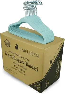 Velvet Hangers for Babies with Silver Hooks, Space Saving,  Ultra Thin, Non Slip Hangers for Baby Clothes