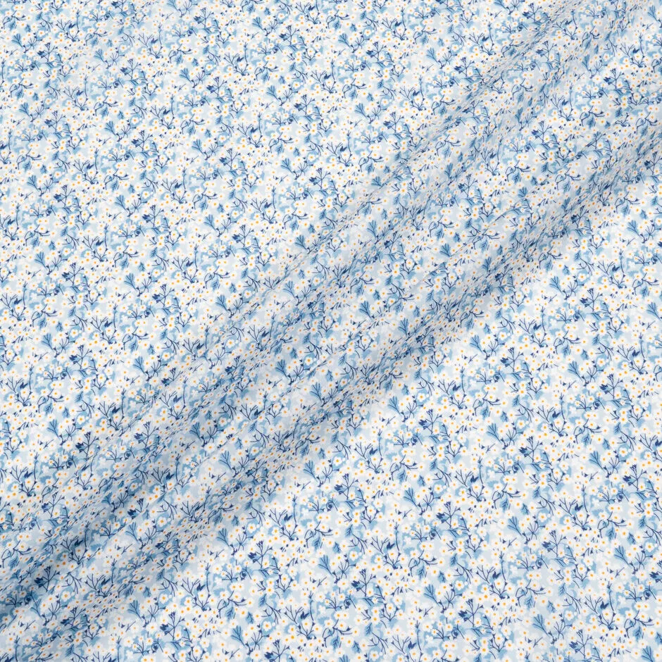 White Floral Blue 'Mitsi Valeria' Liberty Tana Lawn Cotton