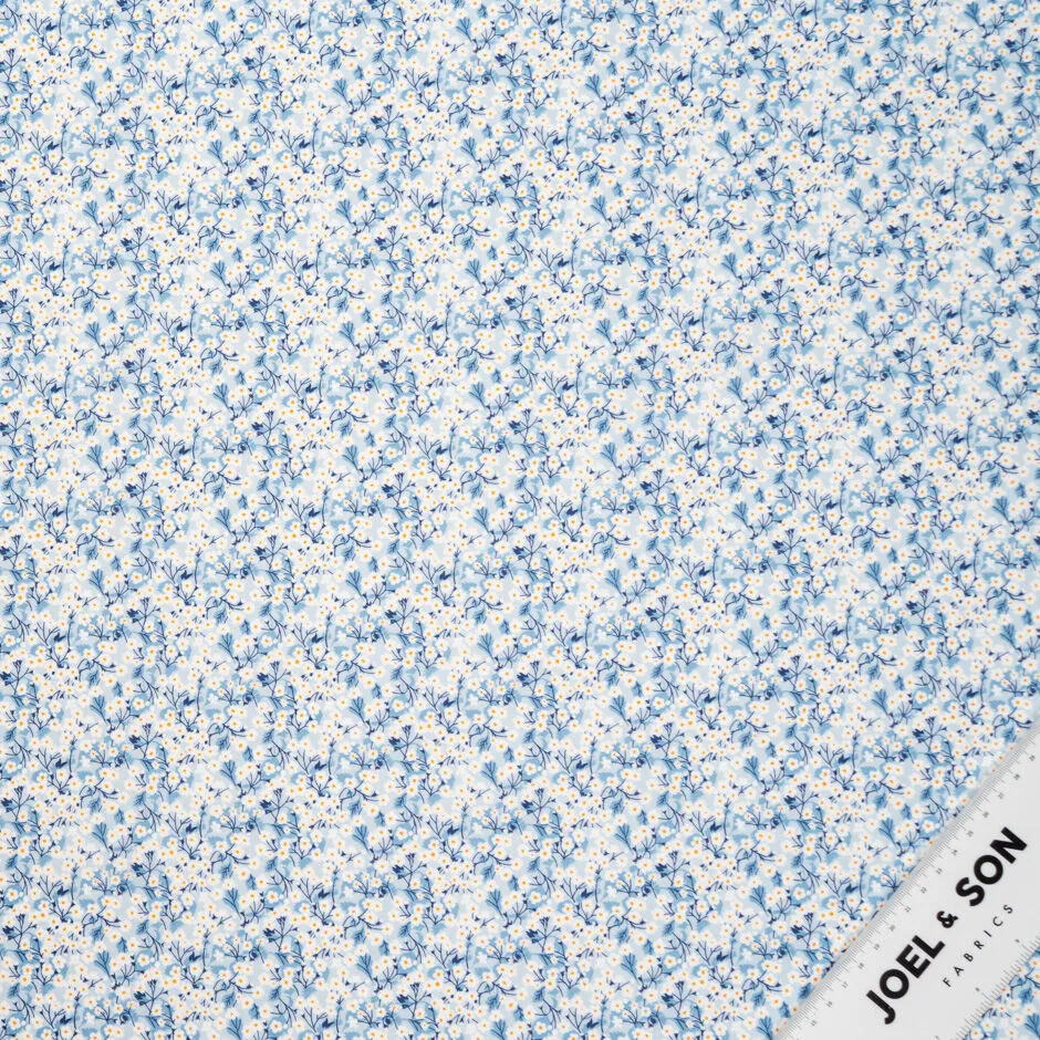 White Floral Blue 'Mitsi Valeria' Liberty Tana Lawn Cotton