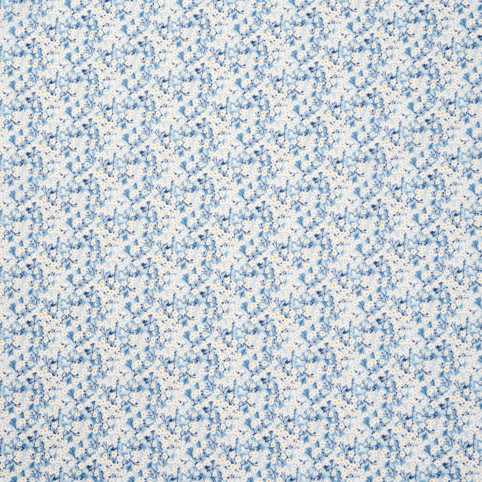 White Floral Blue 'Mitsi Valeria' Liberty Tana Lawn Cotton