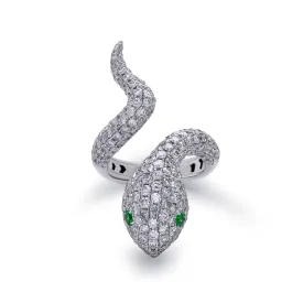 White Gold White Diamond Snake Ring