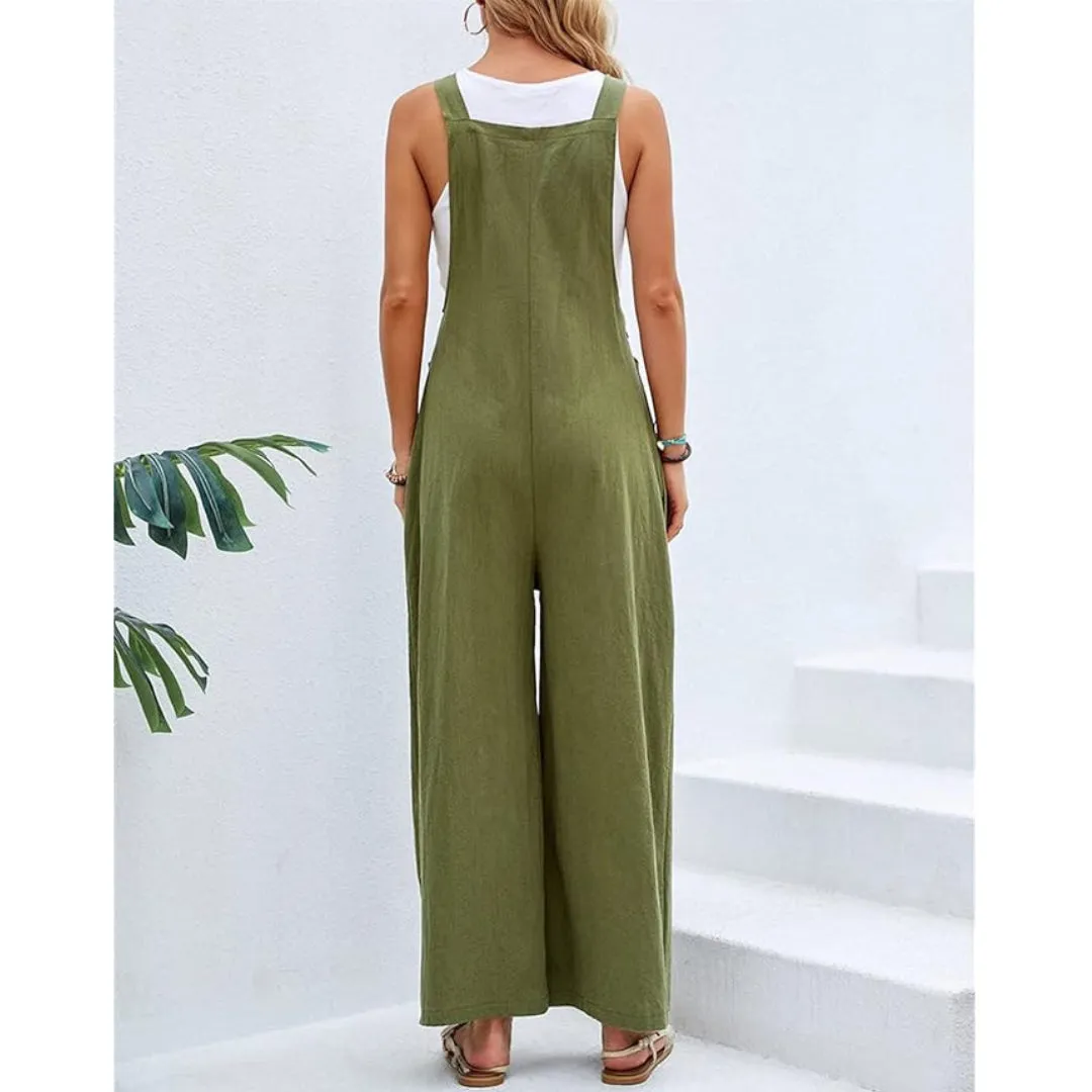 Wide Leg Sleeveless Jumpsuit With Pocket