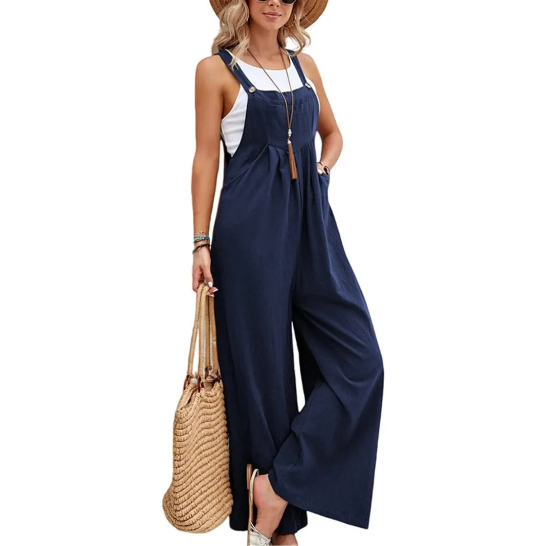 Wide Leg Sleeveless Jumpsuit With Pocket