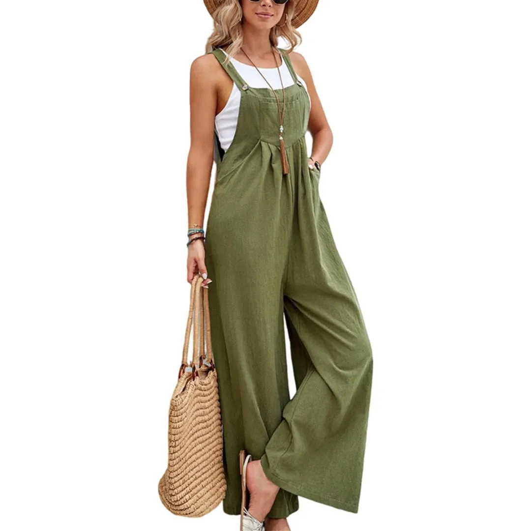 Wide Leg Sleeveless Jumpsuit With Pocket