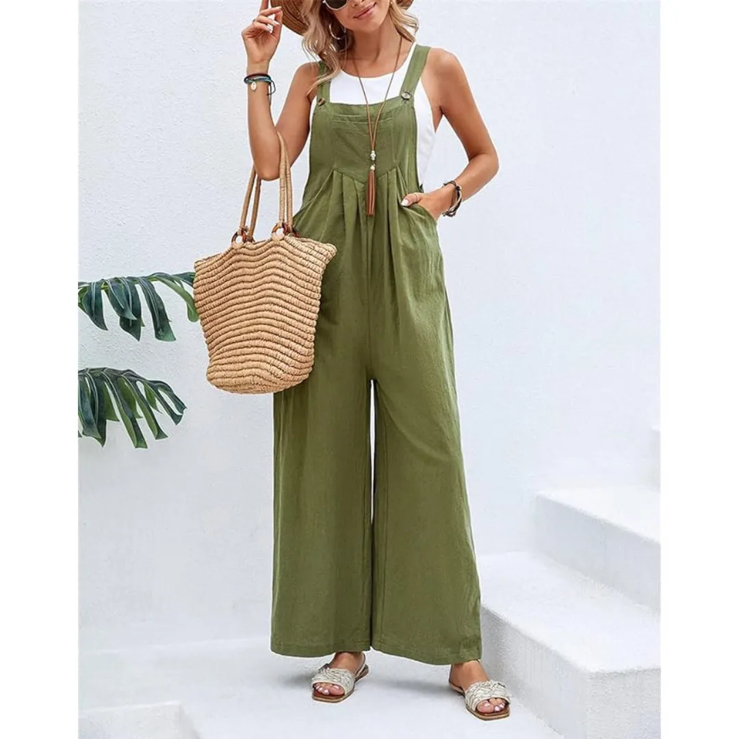 Wide Leg Sleeveless Jumpsuit With Pocket