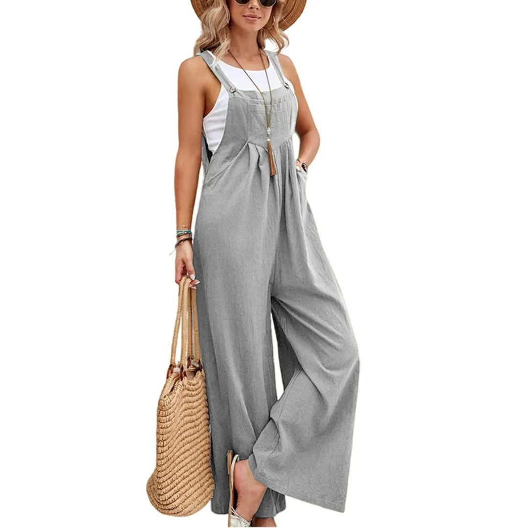 Wide Leg Sleeveless Jumpsuit With Pocket