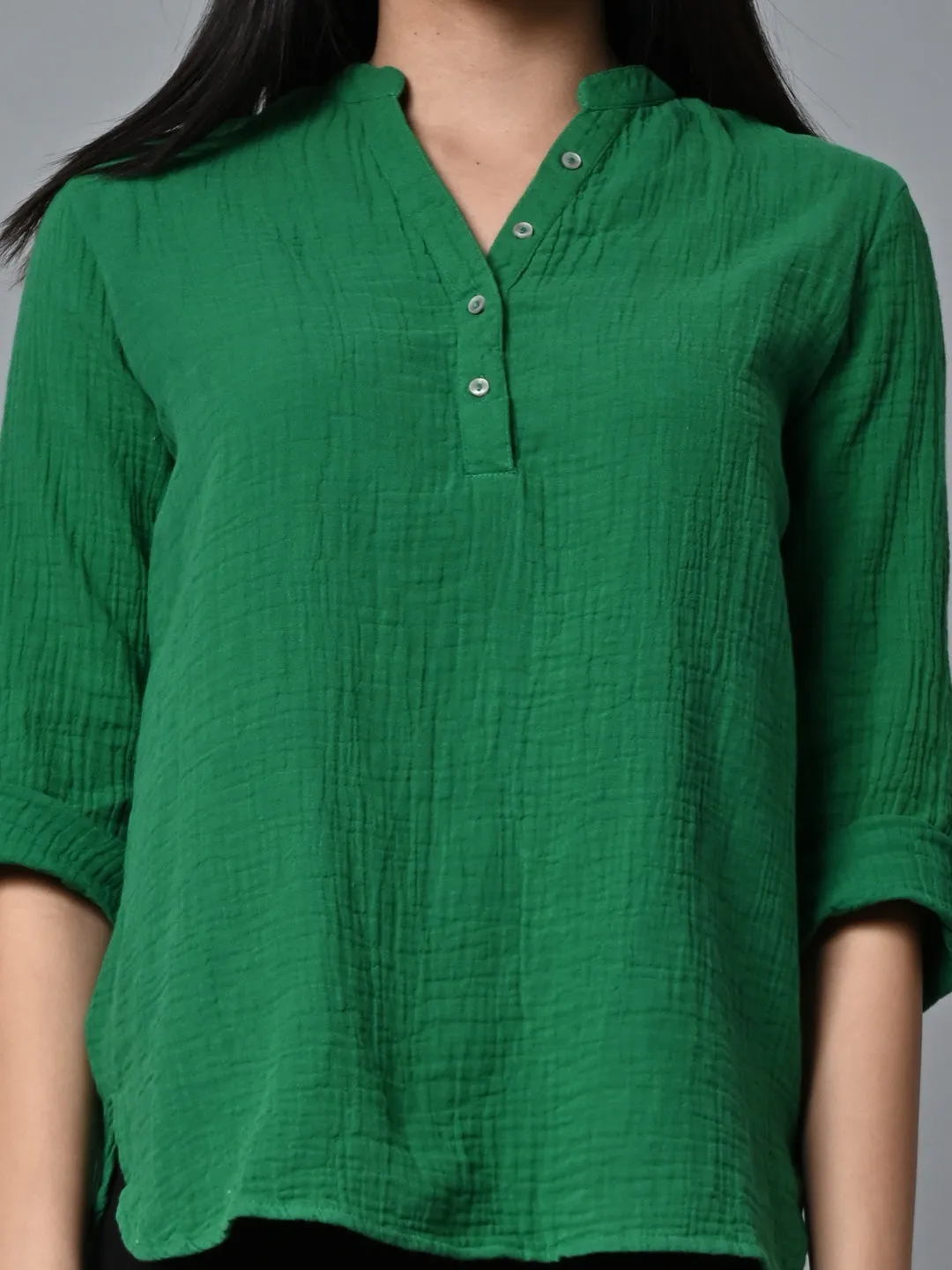 Women's Green Cotton Regular Fit Blouse