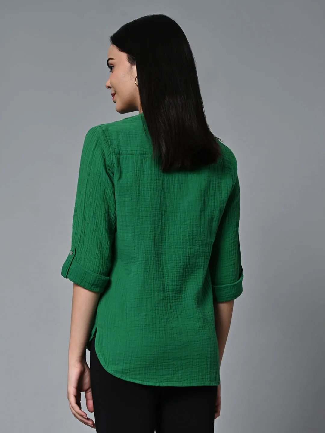 Women's Green Cotton Regular Fit Blouse