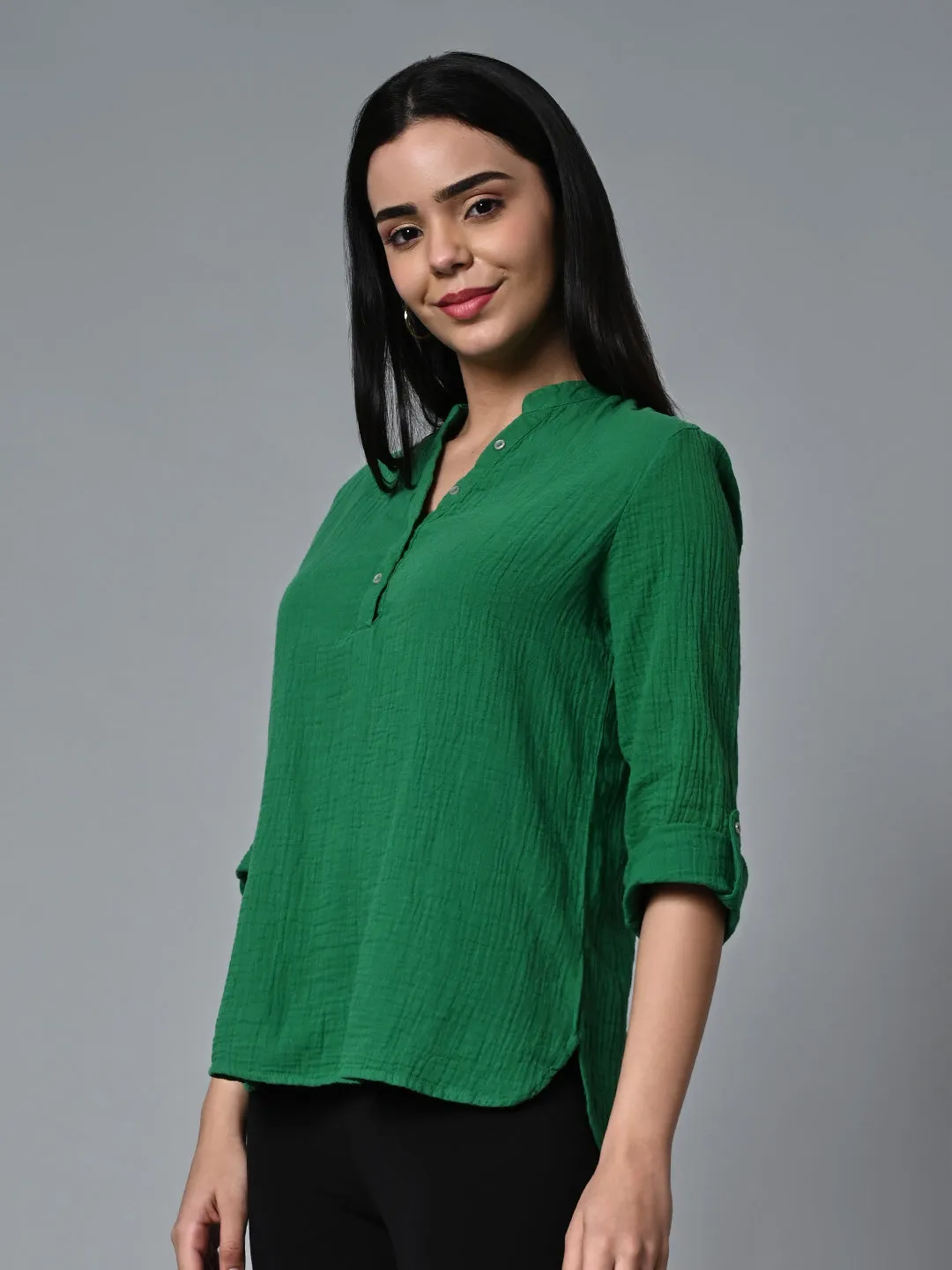 Women's Green Cotton Regular Fit Blouse
