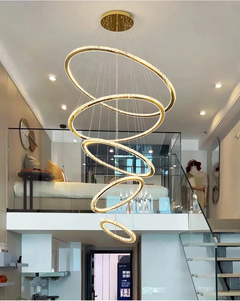 YLK Ring design modern led crystal chandelier for staircase luxury home decor
