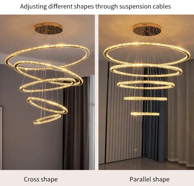 YLK Ring design modern led crystal chandelier for staircase luxury home decor