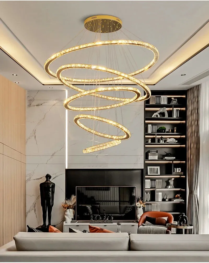 YLK Ring design modern led crystal chandelier for staircase luxury home decor