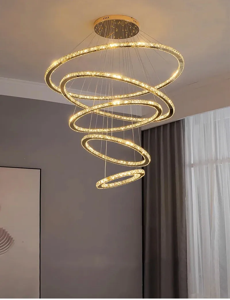 YLK Ring design modern led crystal chandelier for staircase luxury home decor