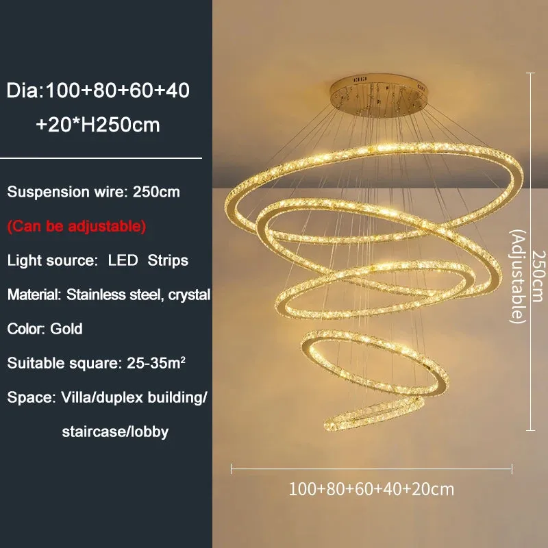 YLK Ring design modern led crystal chandelier for staircase luxury home decor