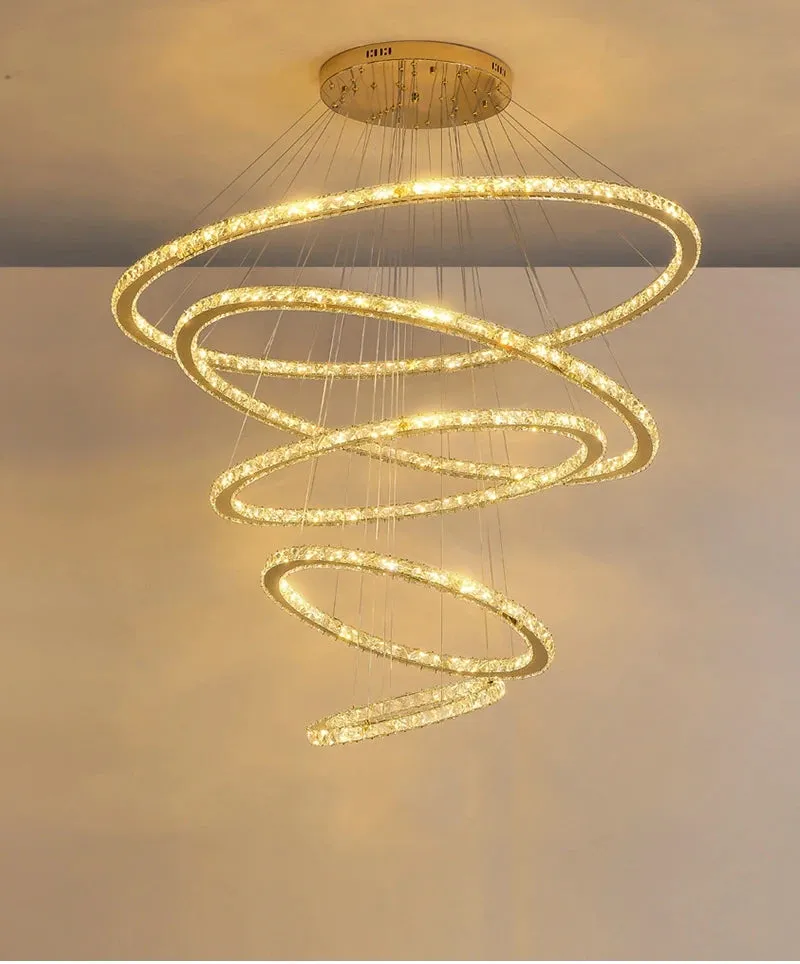 YLK Ring design modern led crystal chandelier for staircase luxury home decor