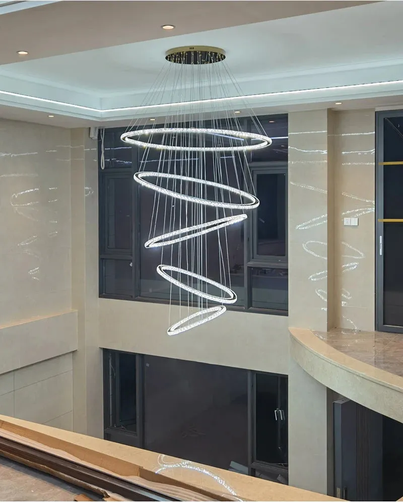 YLK Ring design modern led crystal chandelier for staircase luxury home decor