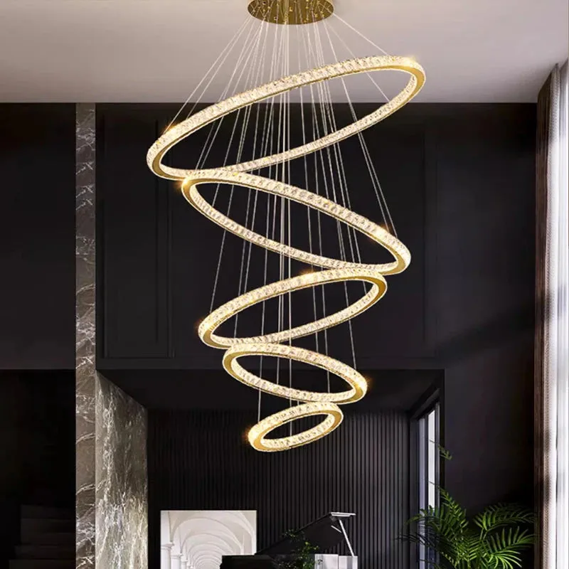 YLK Ring design modern led crystal chandelier for staircase luxury home decor