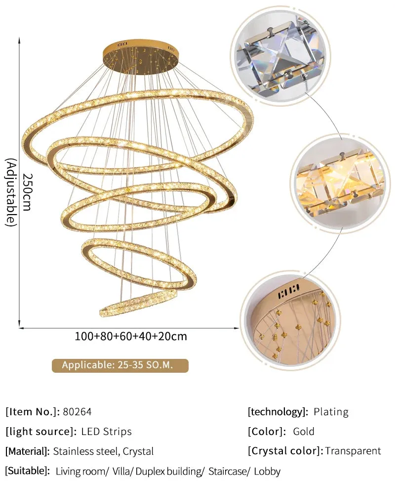 YLK Ring design modern led crystal chandelier for staircase luxury home decor